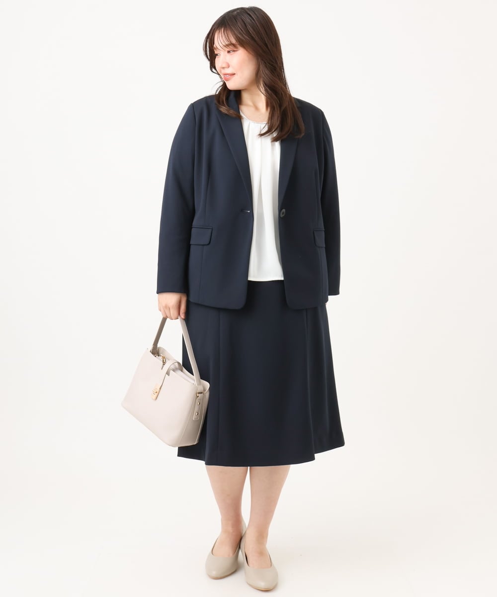 OLDLD03199 eur3(エウルキューブ) 【WEB先行販売】【大きいサイズ/11号サイズあり/洗える/セットアップ対応】カットジョーゼットテーラードジャケット ネイビー