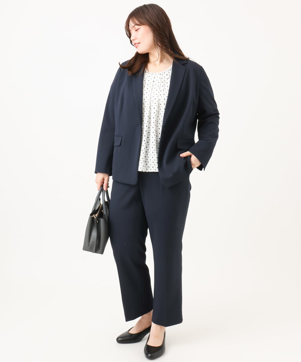 OLDLD03199 eur3(エウルキューブ) 【WEB先行販売】【大きいサイズ/11号サイズあり/洗える/セットアップ対応】カットジョーゼットテーラードジャケット ネイビー