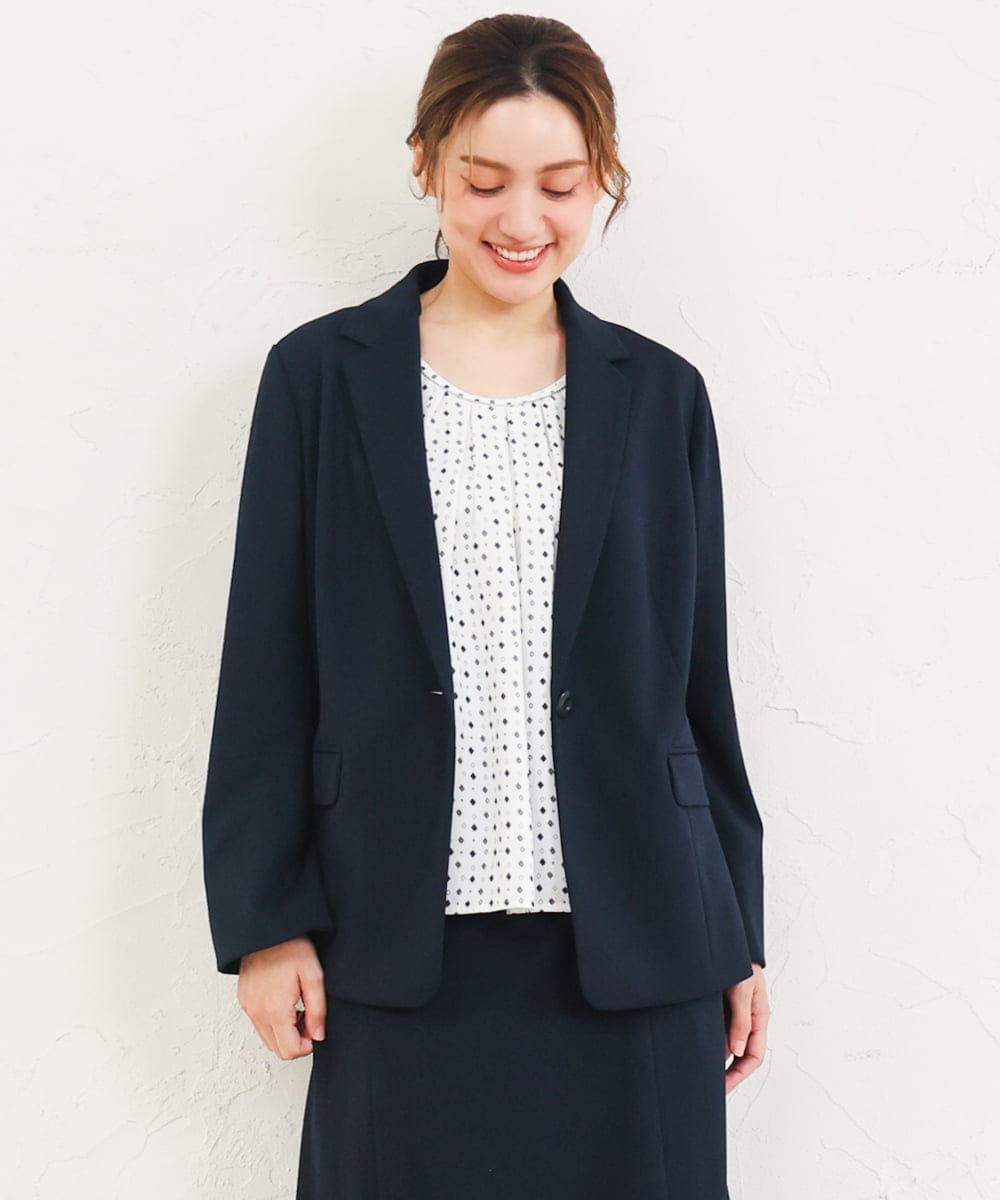 OLDLD03199 eur3(エウルキューブ) 【WEB先行販売】【大きいサイズ/11号サイズあり/洗える/セットアップ対応】カットジョーゼットテーラードジャケット ネイビー