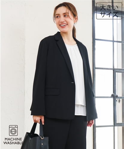 OLDLD03199 eur3 【WEB先行販売】【大きいサイズ/11号サイズあり/洗える/セットアップ対応】カットジョーゼットテーラードジャケット