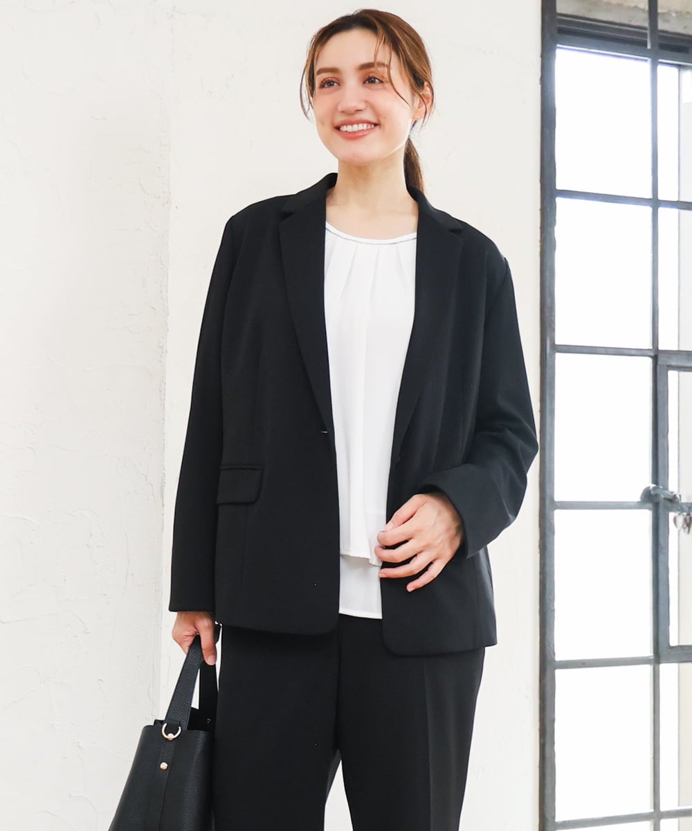 OLDLD03199 eur3(エウルキューブ) 【WEB先行販売】【大きいサイズ/11号サイズあり/洗える/セットアップ対応】カットジョーゼットテーラードジャケット ブラック