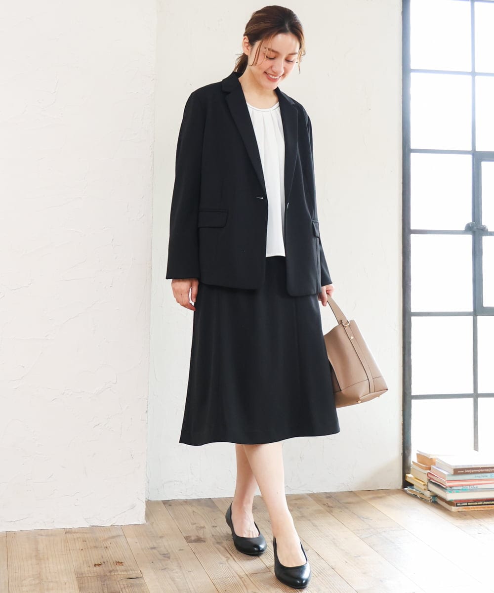 OLDLD03199 eur3(エウルキューブ) 【WEB先行販売】【大きいサイズ/11号サイズあり/洗える/セットアップ対応】カットジョーゼットテーラードジャケット ブラック