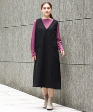 OLEAA10139 eur3(エウルキューブ) 【大きいサイズ】Vネックジャンパースカート ブラック(94)