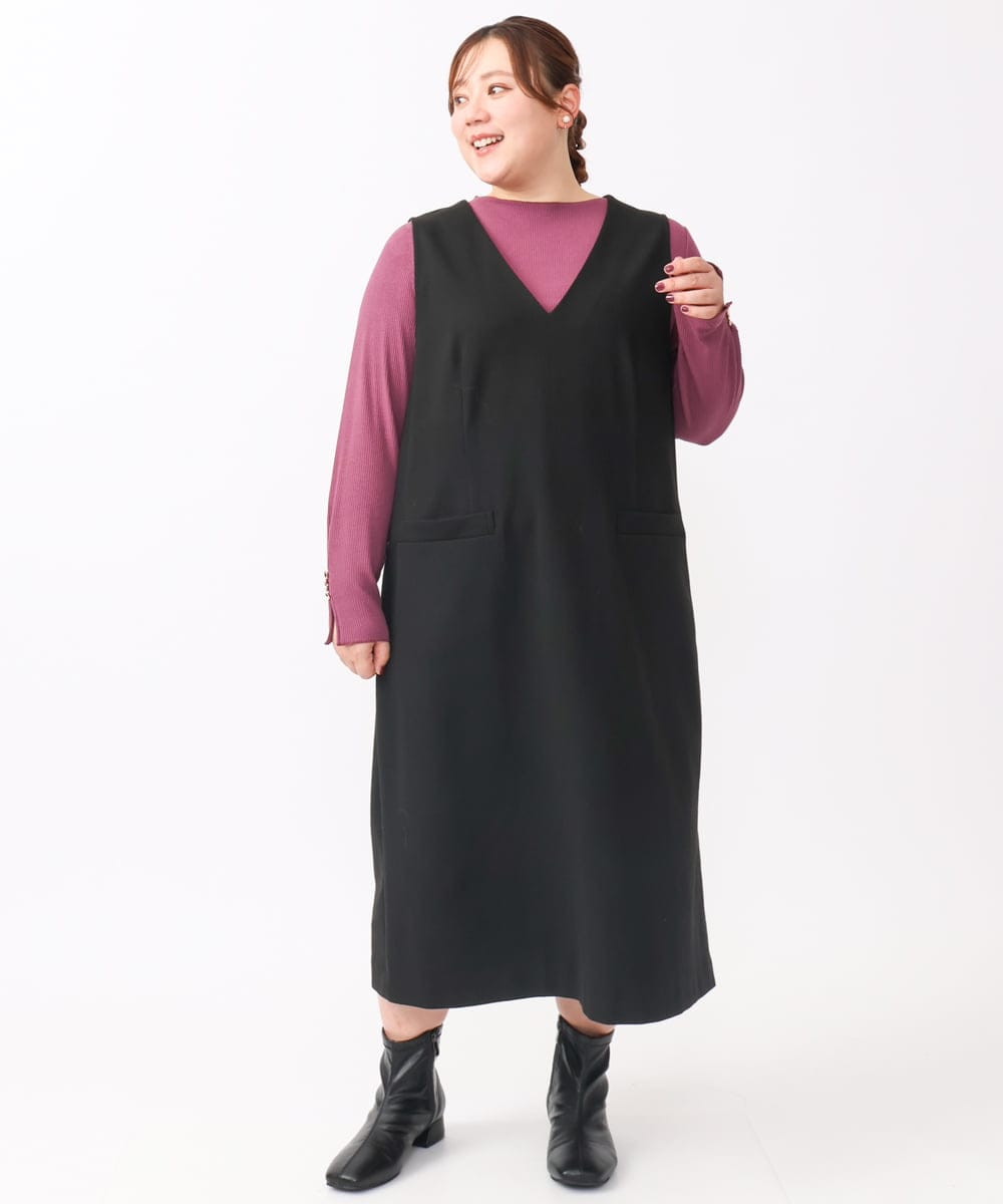 OLEAA10139 eur3(エウルキューブ) 【大きいサイズ】Vネックジャンパースカート ブラック(94)
