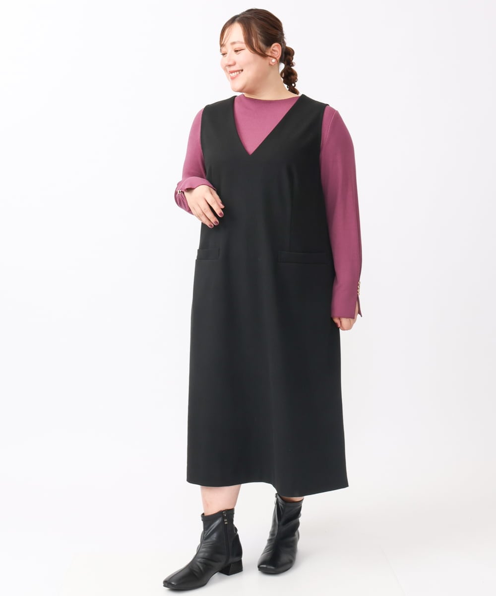 OLEAA10139 eur3(エウルキューブ) 【大きいサイズ】Vネックジャンパースカート ブラック(94)