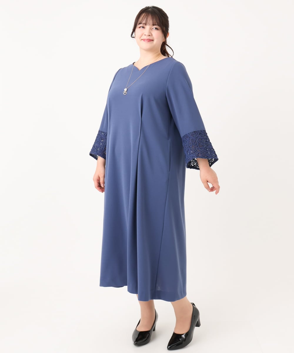 OLEAA11179 eur3(エウルキューブ) 【大きいサイズ/11号サイズあり】レーススリーブドレス ブルー(55)