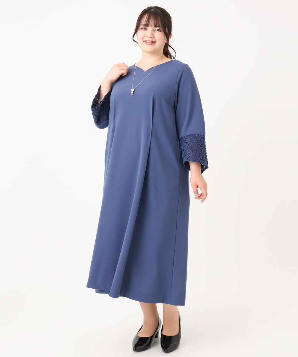 OLEAA11179 eur3(エウルキューブ) 【大きいサイズ/11号サイズあり】レーススリーブドレス ブルー(55)