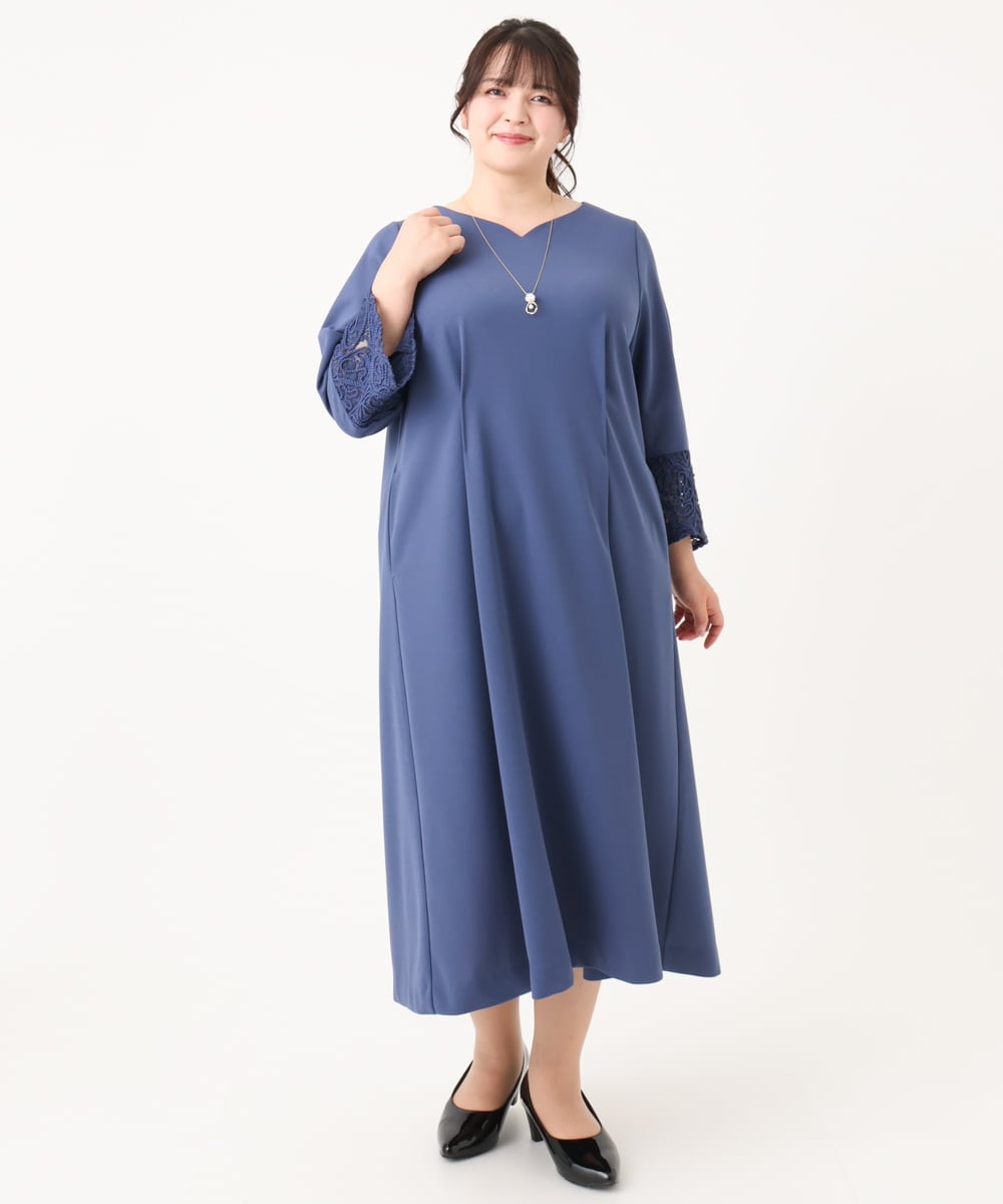 OLEAA11179 eur3(エウルキューブ) 【大きいサイズ/11号サイズあり】レーススリーブドレス ブルー(55)