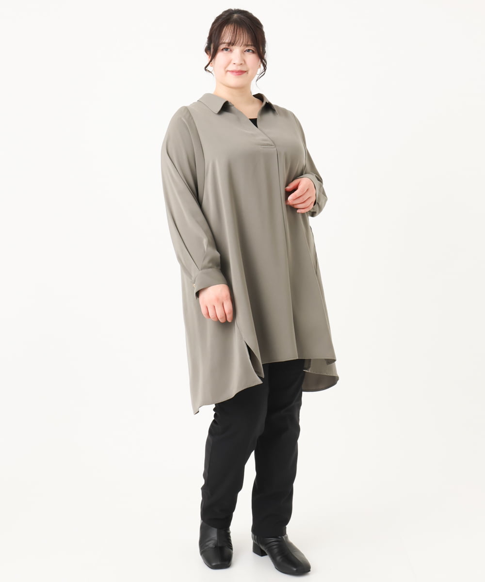 OLEAA12119 eur3(エウルキューブ) 【大きいサイズ】バックリボンシャツチュニック カーキ(36)