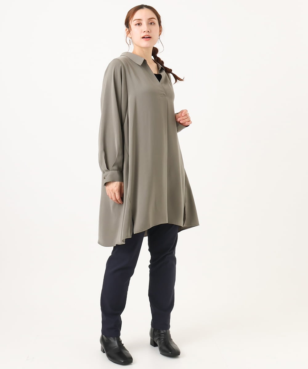 OLEAA12119 eur3(エウルキューブ) 【大きいサイズ】バックリボンシャツチュニック カーキ(36)