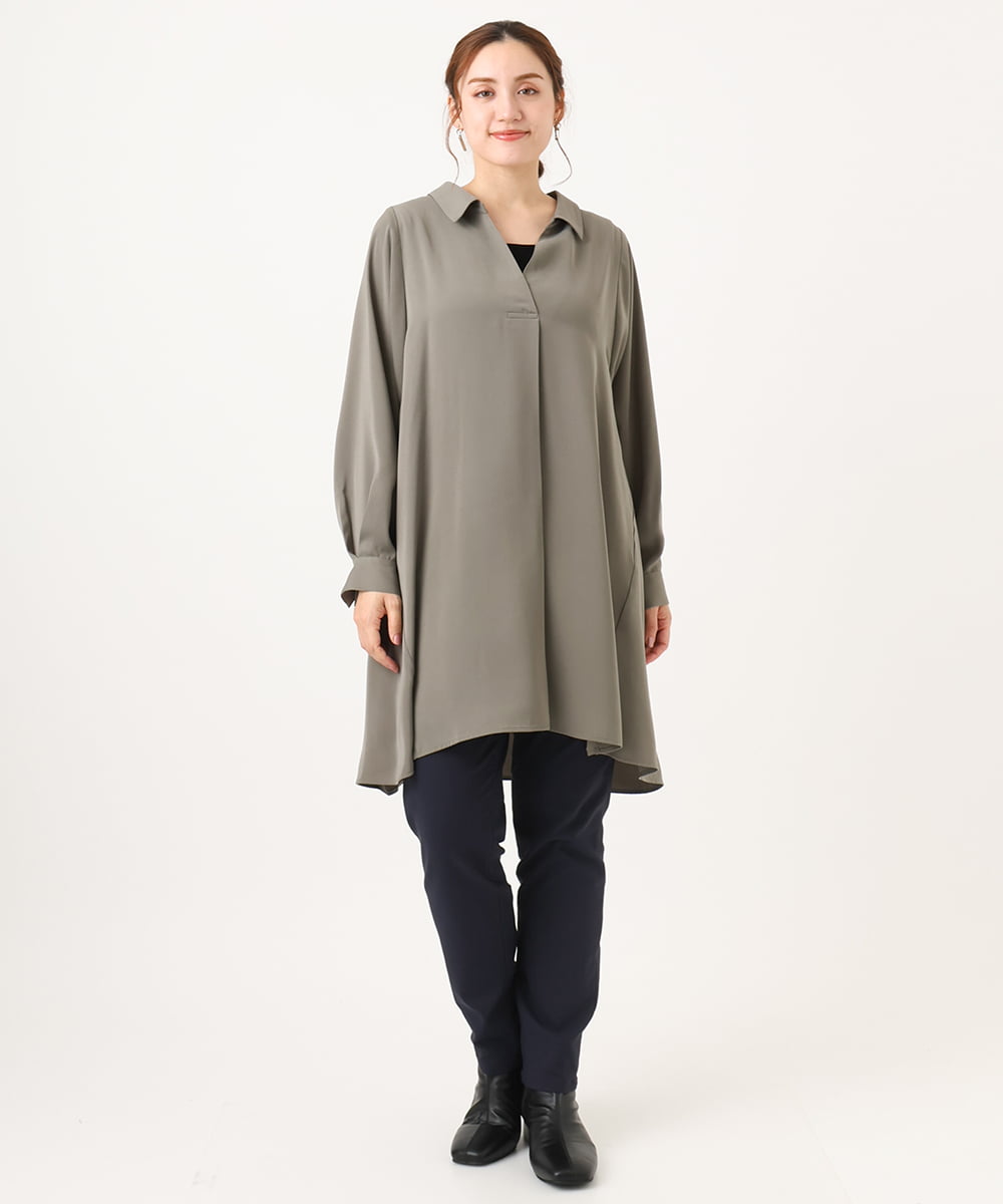 OLEAA12119 eur3(エウルキューブ) 【大きいサイズ】バックリボンシャツチュニック カーキ(36)