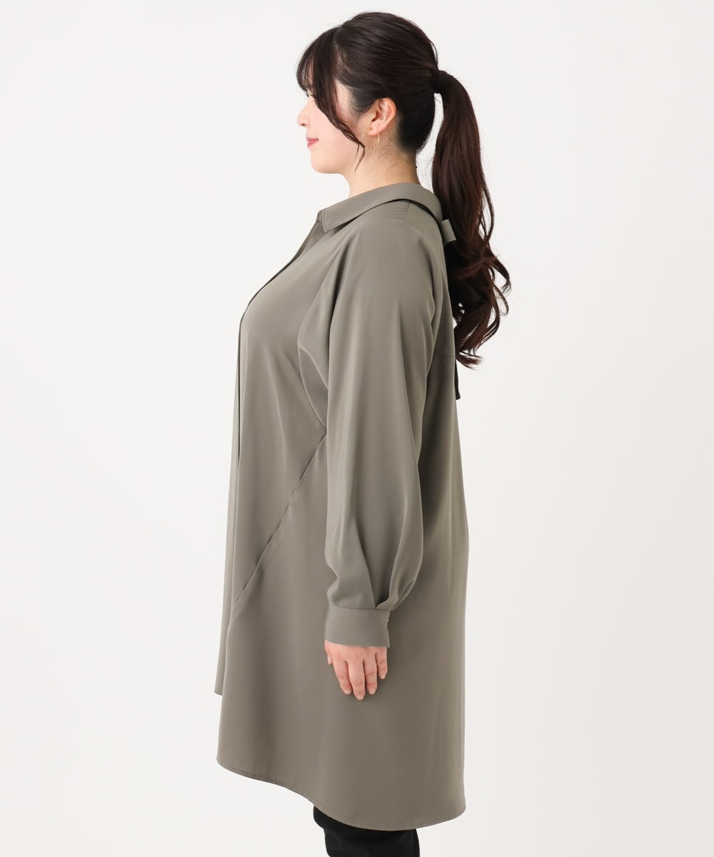 OLEAA12119 eur3(エウルキューブ) 【大きいサイズ】バックリボンシャツチュニック カーキ(36)