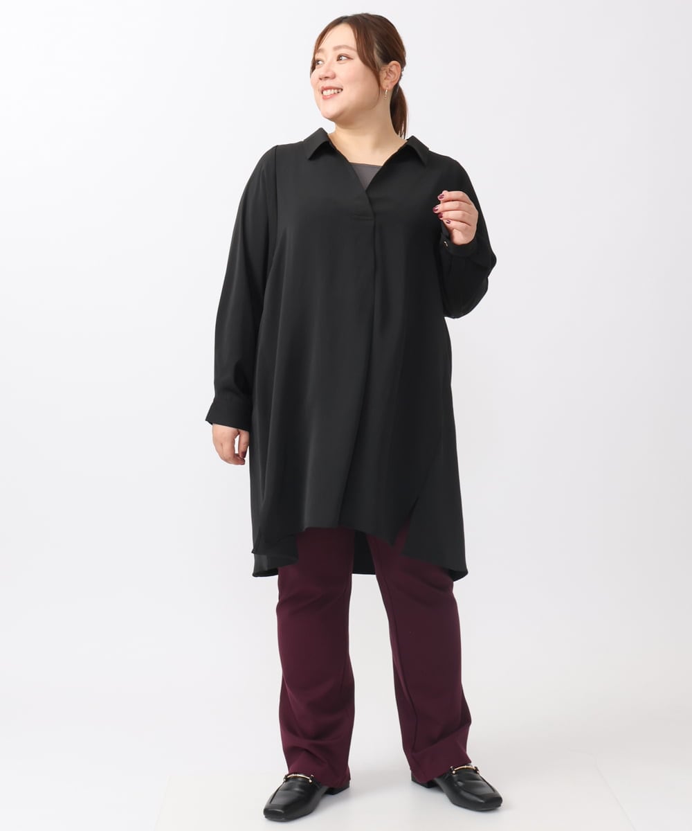 OLEAA12119 eur3(エウルキューブ) 【大きいサイズ】バックリボンシャツチュニック ブラック(94)