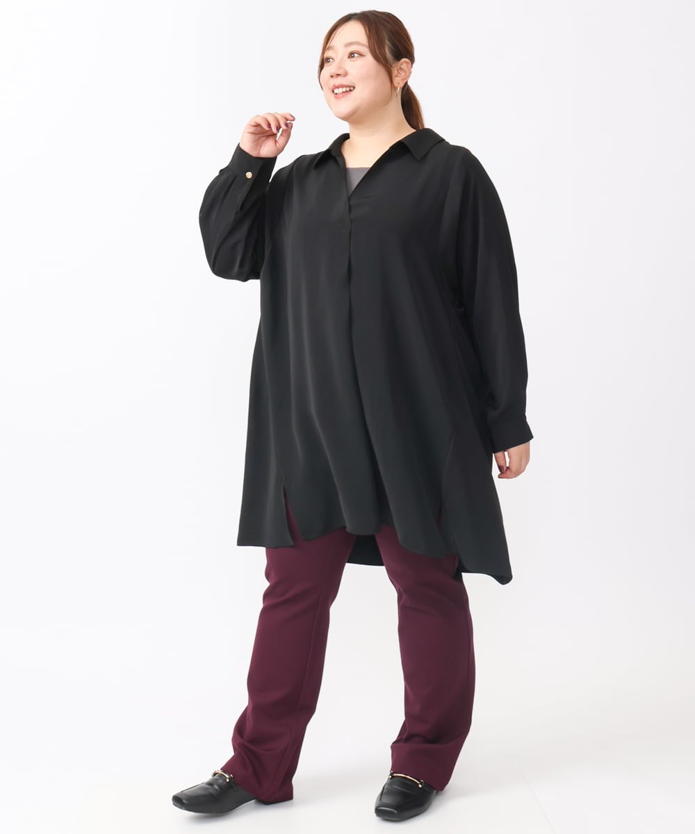 OLEAA12119 eur3(エウルキューブ) 【大きいサイズ】バックリボンシャツチュニック ブラック(94)