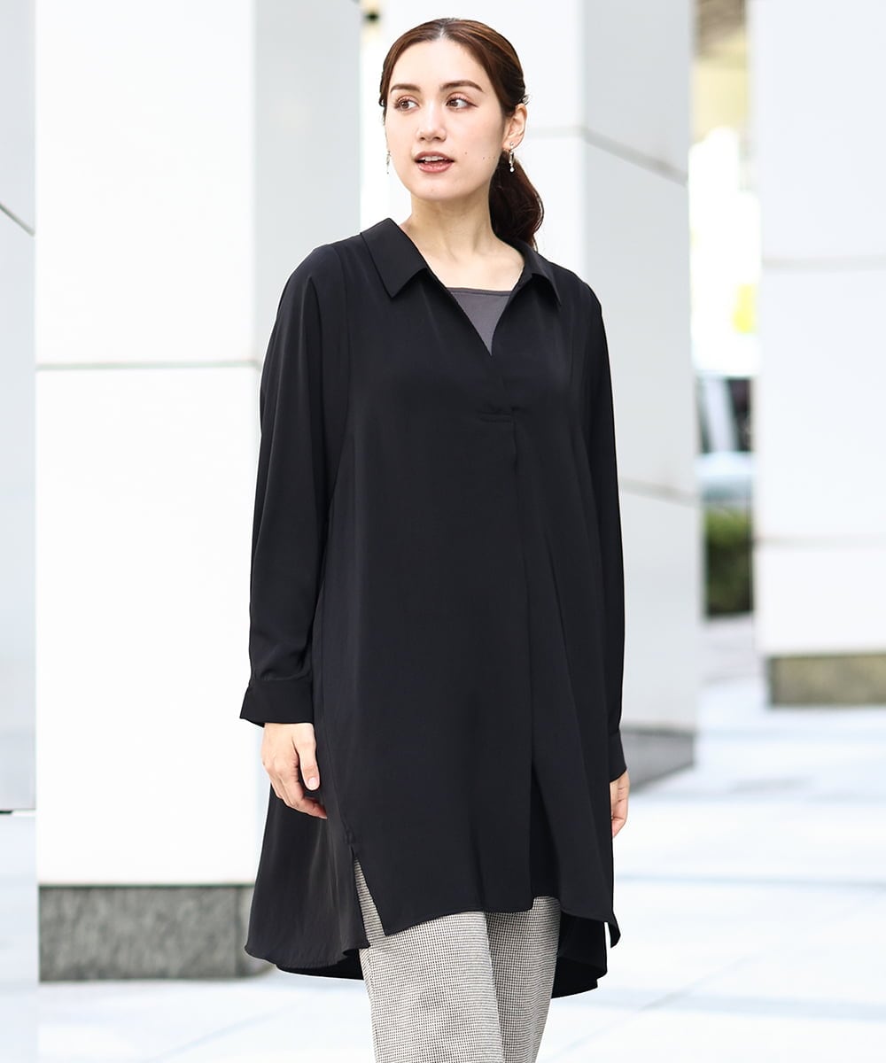 OLEAA12119 eur3(エウルキューブ) 【大きいサイズ】バックリボンシャツチュニック ブラック(94)