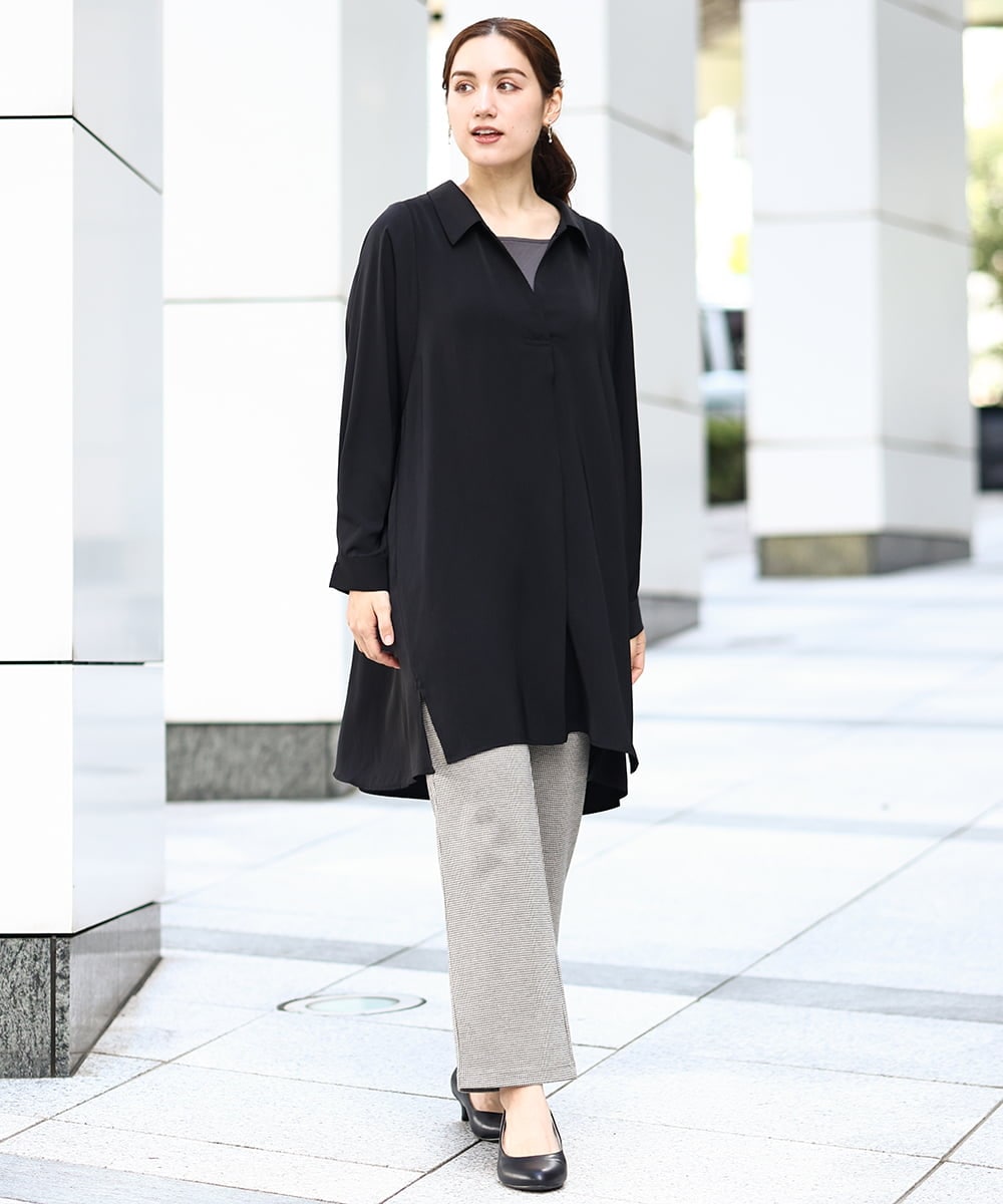 OLEAA12119 eur3(エウルキューブ) 【大きいサイズ】バックリボンシャツチュニック ブラック(94)
