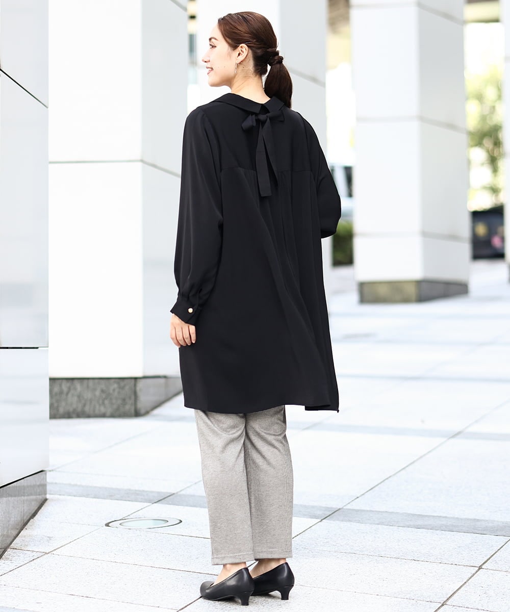 OLEAA12119 eur3(エウルキューブ) 【大きいサイズ】バックリボンシャツチュニック ブラック(94)