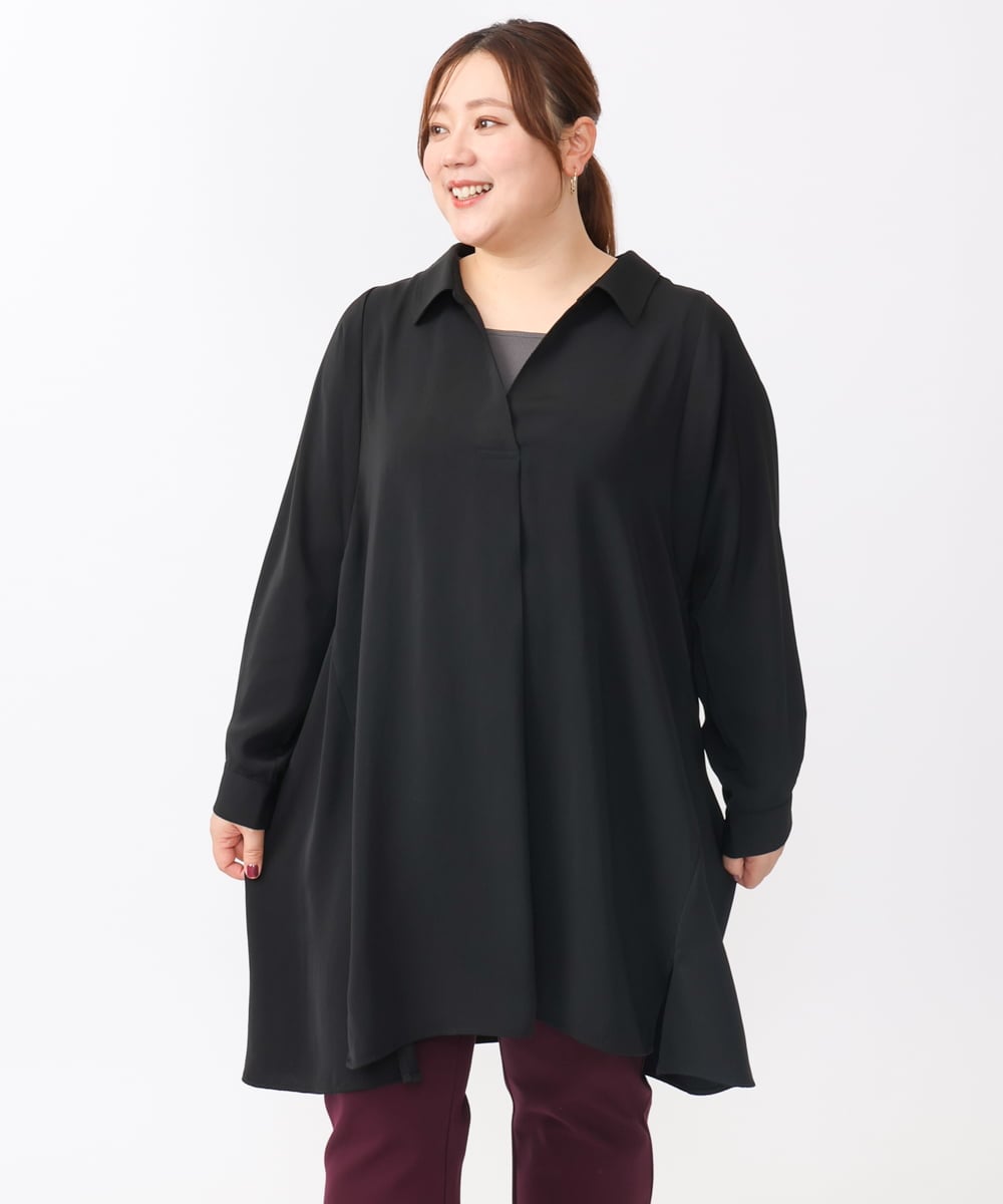 OLEAA12119 eur3(エウルキューブ) 【大きいサイズ】バックリボンシャツチュニック ブラック(94)