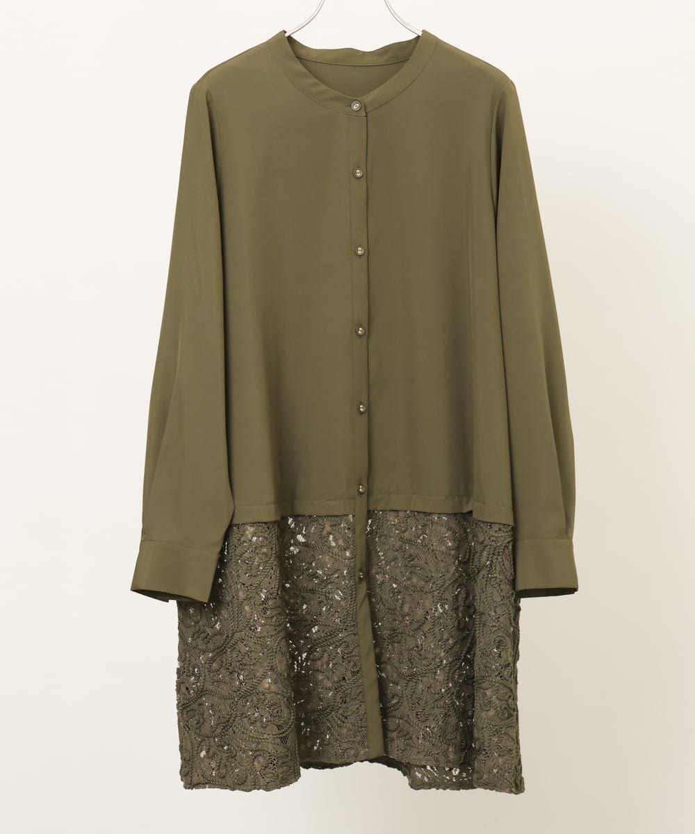 OLEAA13129 eur3(エウルキューブ) 【大きいサイズ】レースコンビシャツチュニック カーキ(36)