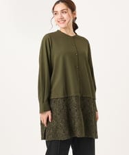 OLEAA13129 eur3(エウルキューブ) 【大きいサイズ】レースコンビシャツチュニック カーキ(36)