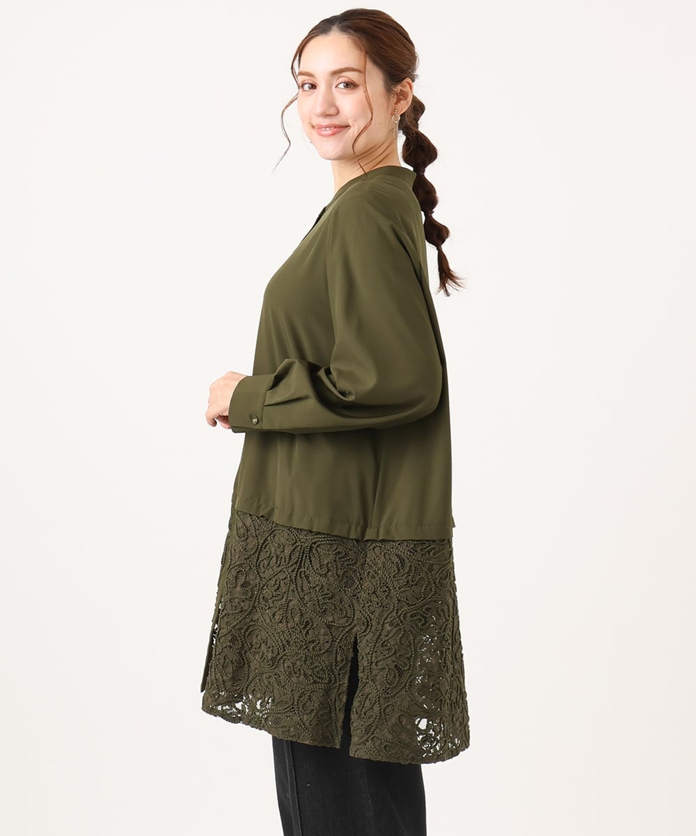 OLEAA13129 eur3(エウルキューブ) 【大きいサイズ】レースコンビシャツチュニック カーキ(36)