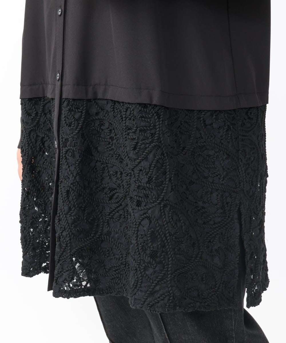 OLEAA13129 eur3(エウルキューブ) 【大きいサイズ】レースコンビシャツチュニック ブラック(94)