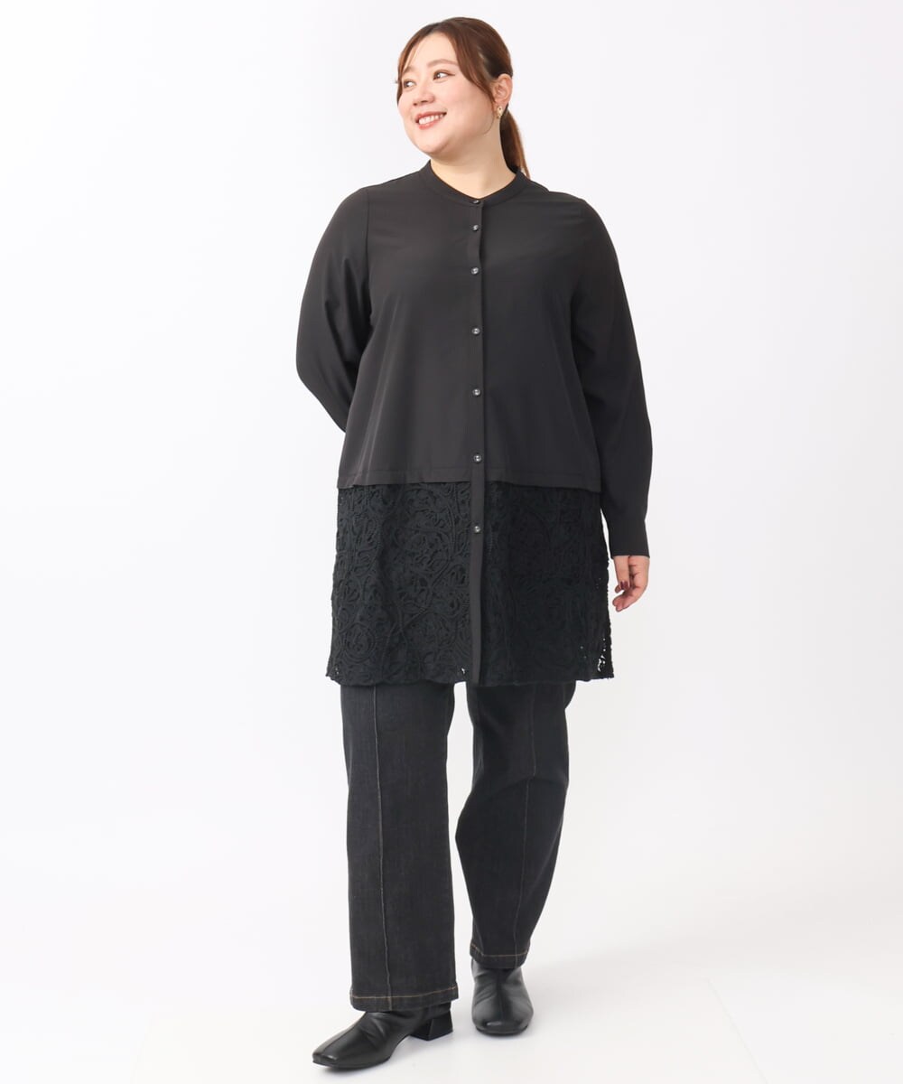 OLEAA13129 eur3(エウルキューブ) 【大きいサイズ】レースコンビシャツチュニック ブラック(94)