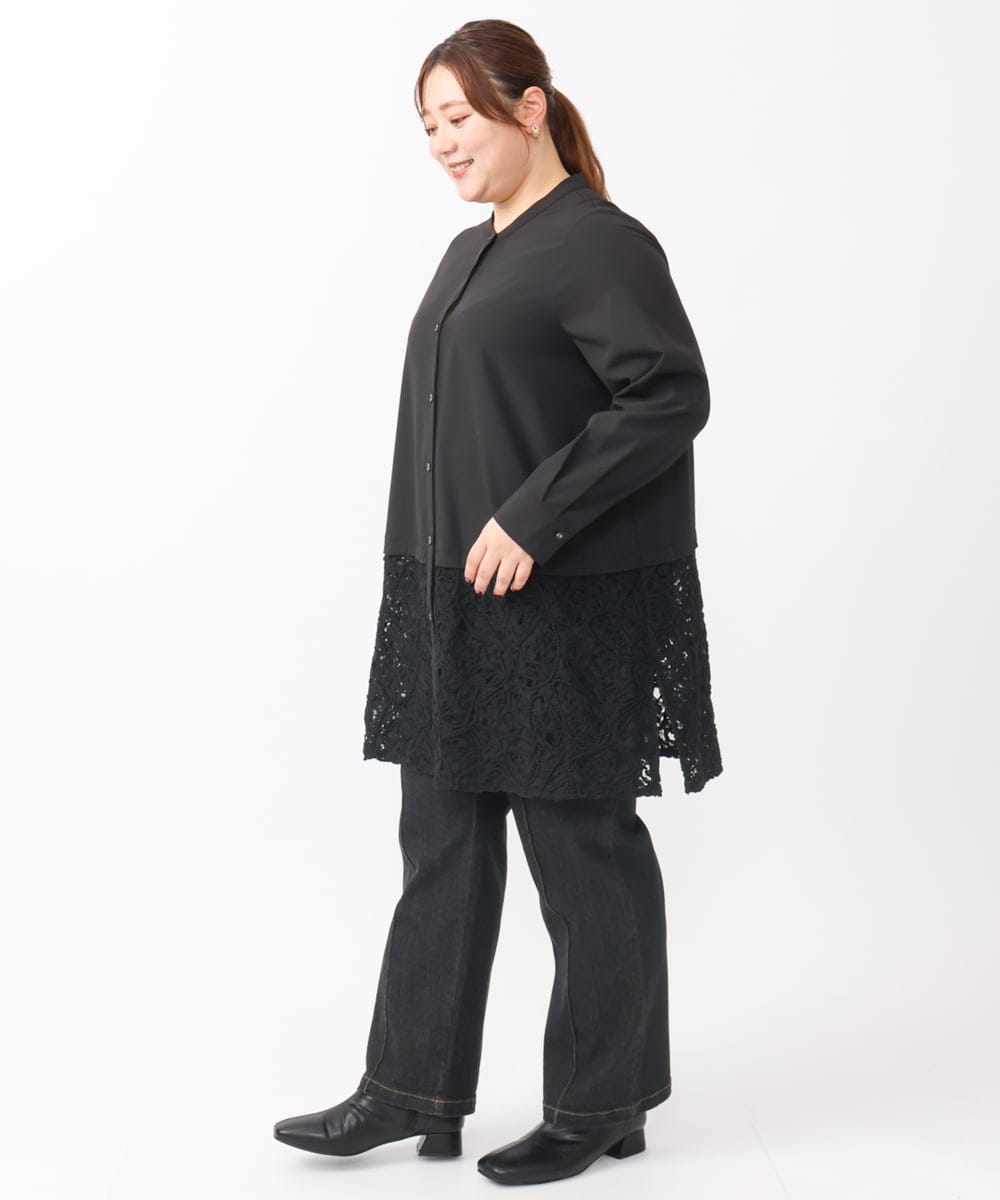 OLEAA13129 eur3(エウルキューブ) 【大きいサイズ】レースコンビシャツチュニック ブラック(94)