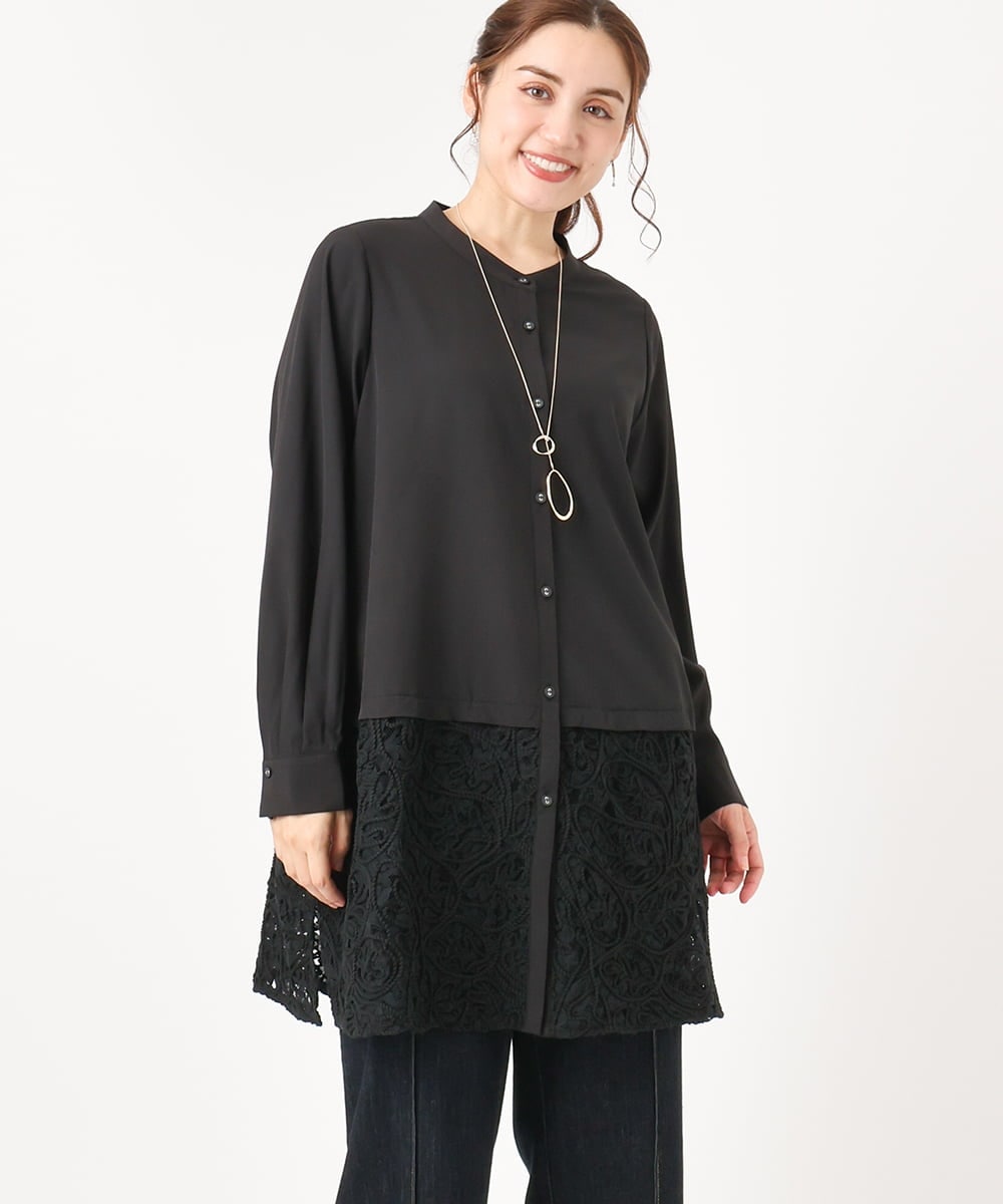 OLEAA13129 eur3(エウルキューブ) 【大きいサイズ】レースコンビシャツチュニック ブラック(94)