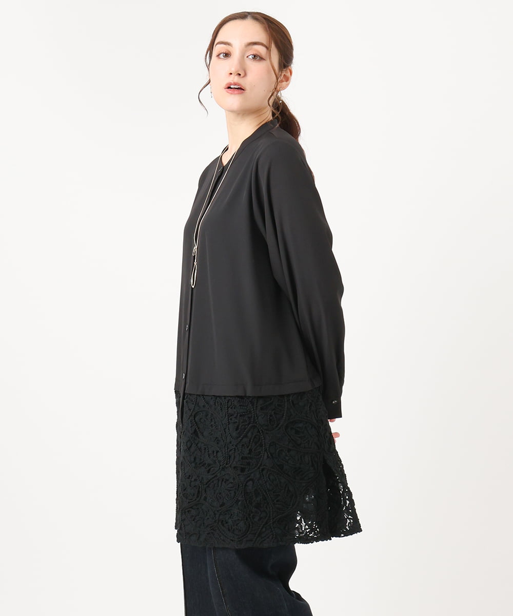 OLEAA13129 eur3(エウルキューブ) 【大きいサイズ】レースコンビシャツチュニック ブラック(94)