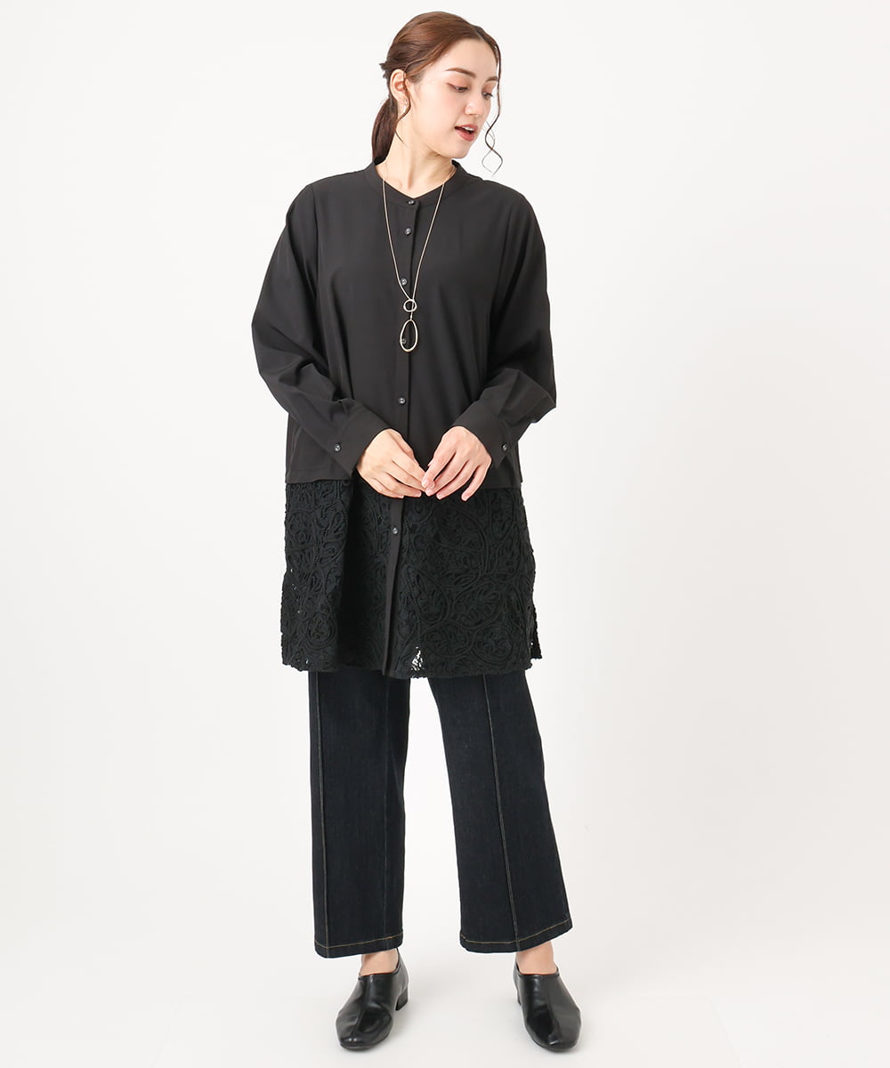 OLEAA13129 eur3(エウルキューブ) 【大きいサイズ】レースコンビシャツチュニック ブラック(94)