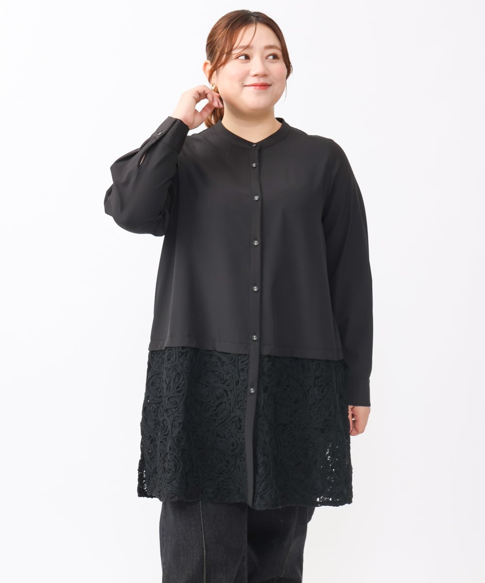OLEAA13129 eur3(エウルキューブ) 【大きいサイズ】レースコンビシャツチュニック ブラック(94)