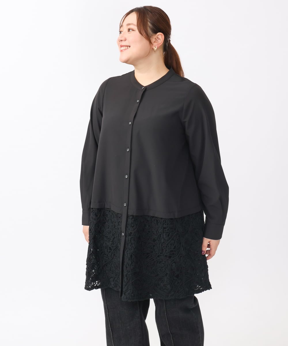 OLEAA13129 eur3(エウルキューブ) 【大きいサイズ】レースコンビシャツチュニック ブラック(94)