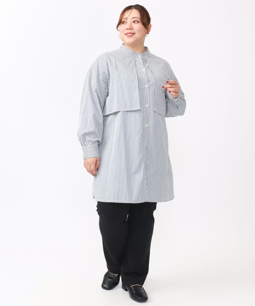 OLEAA28119 eur3(エウルキューブ) 【大きいサイズ/soso×eur3】ケープ風ストライプシャツ ネイビー(57)