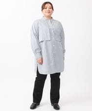 OLEAA28119 eur3(エウルキューブ) 【大きいサイズ/soso×eur3】ケープ風ストライプシャツ ネイビー(57)