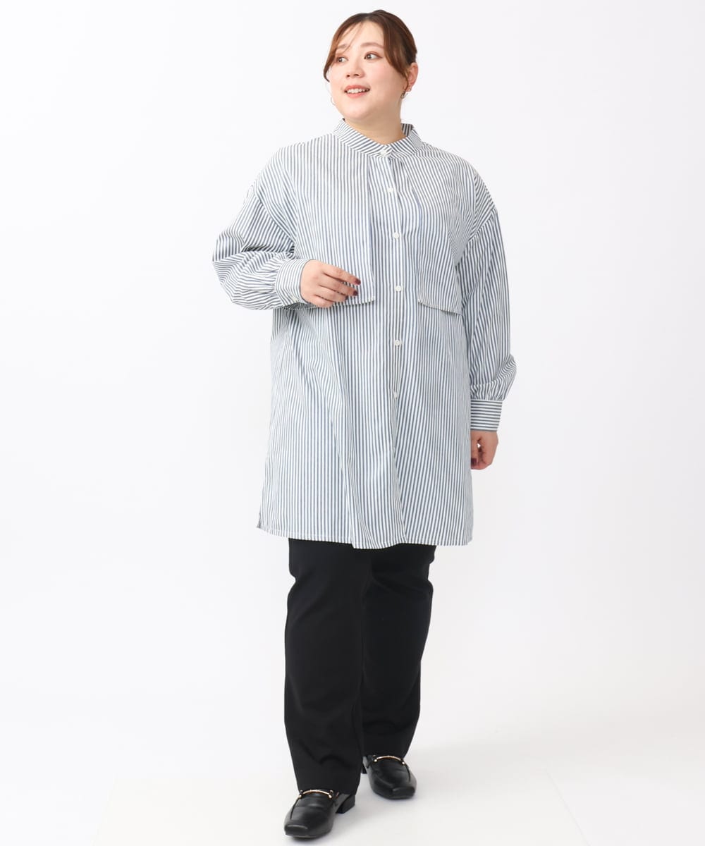 OLEAA28119 eur3(エウルキューブ) 【大きいサイズ/soso×eur3】ケープ風ストライプシャツ ネイビー(57)
