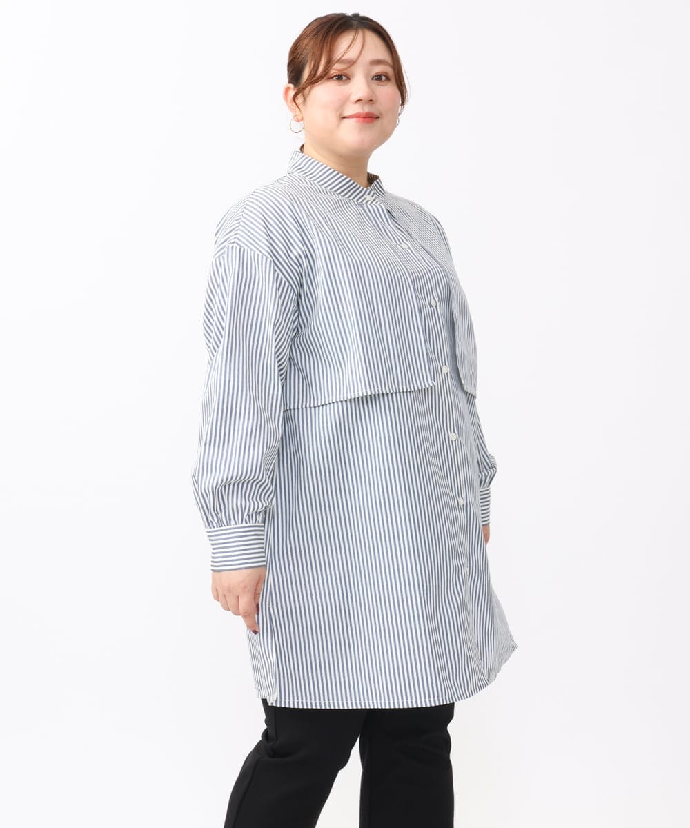 OLEAA28119 eur3(エウルキューブ) 【大きいサイズ/soso×eur3】ケープ風ストライプシャツ ネイビー(57)