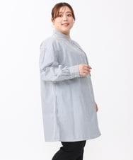 OLEAA28119 eur3(エウルキューブ) 【大きいサイズ/soso×eur3】ケープ風ストライプシャツ ネイビー(57)
