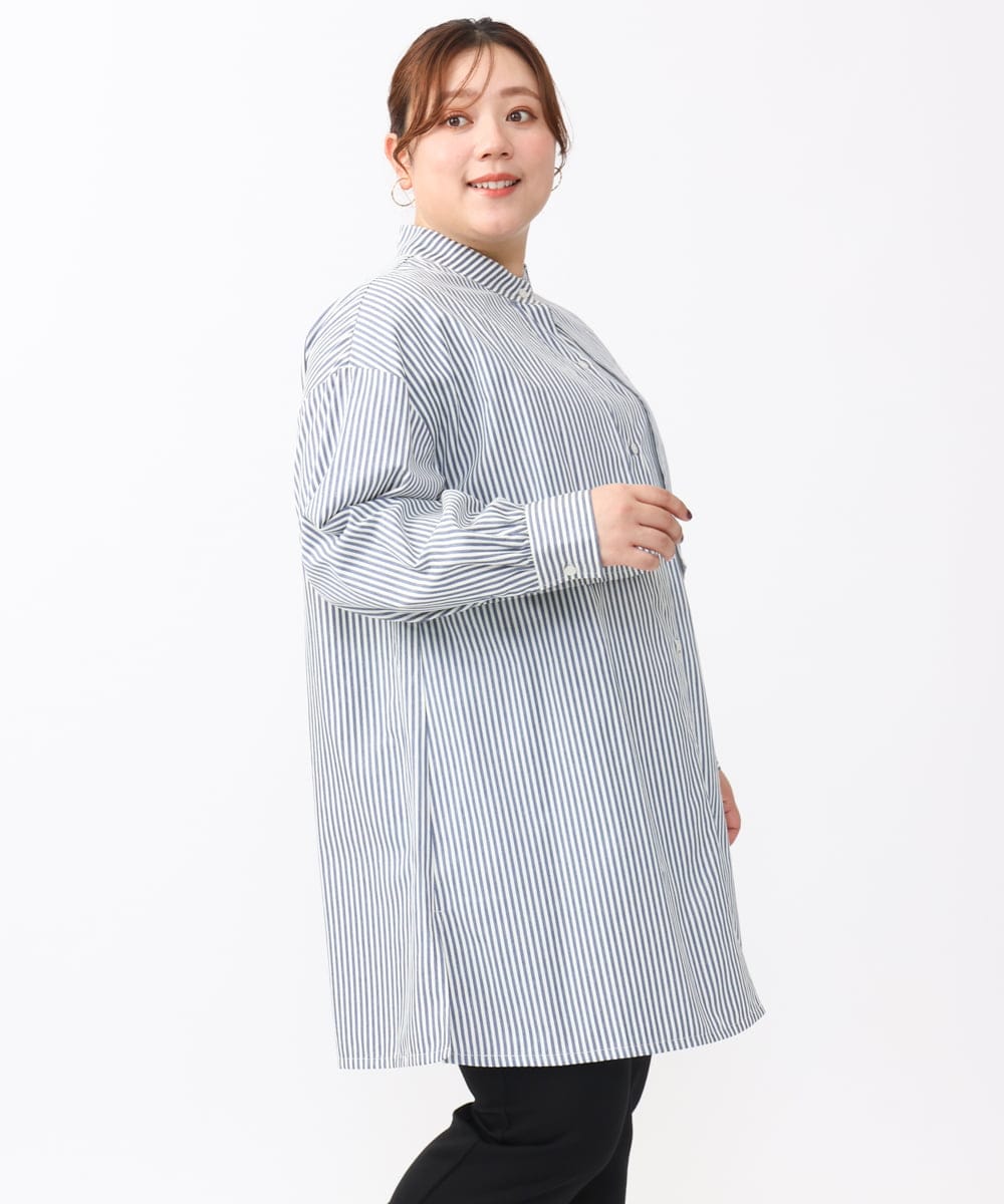 OLEAA28119 eur3(エウルキューブ) 【大きいサイズ/soso×eur3】ケープ風ストライプシャツ ネイビー(57)