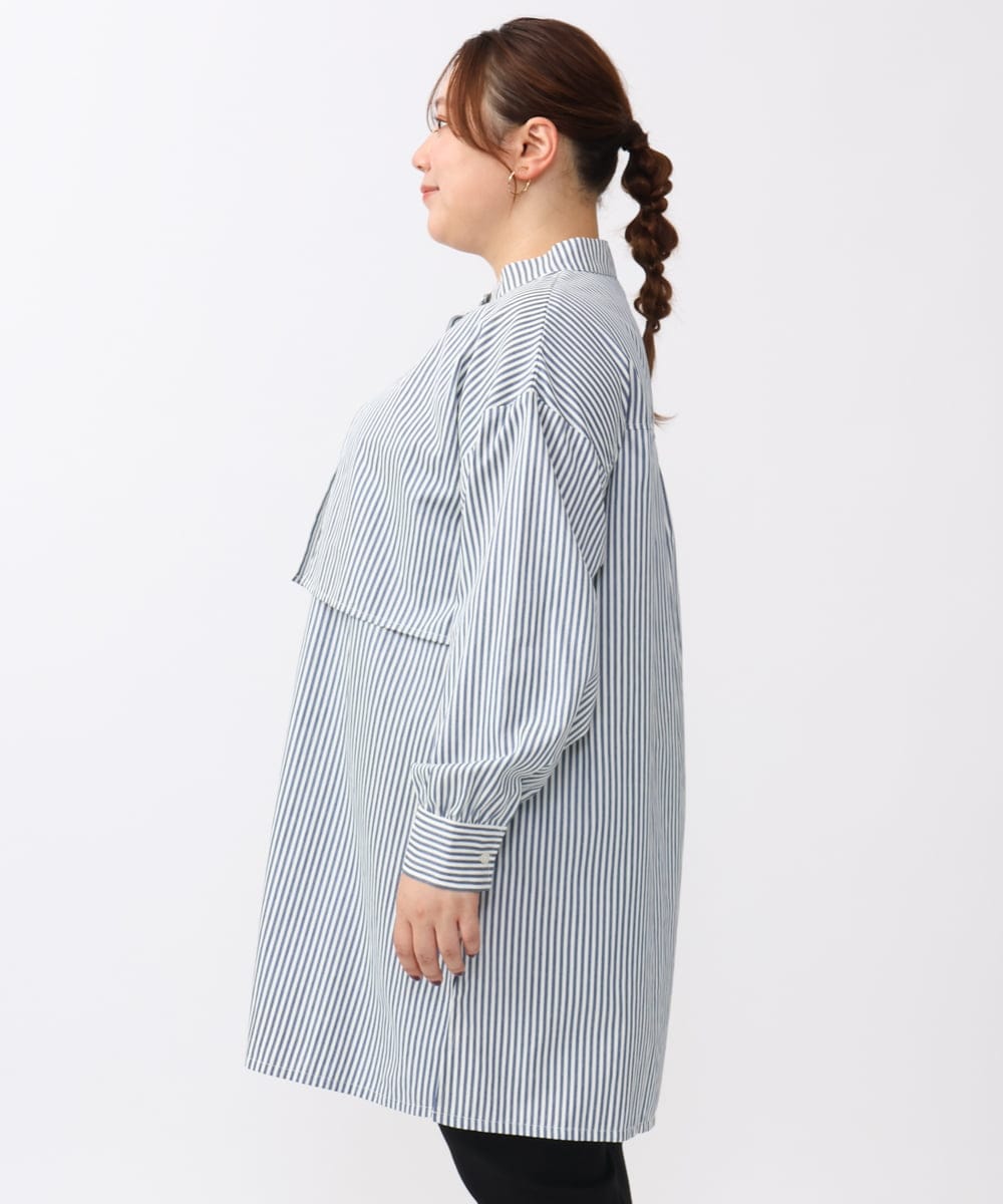 OLEAA28119 eur3(エウルキューブ) 【大きいサイズ/soso×eur3】ケープ風ストライプシャツ ネイビー(57)