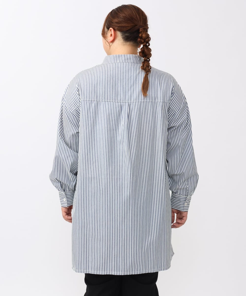 OLEAA28119 eur3(エウルキューブ) 【大きいサイズ/soso×eur3】ケープ風ストライプシャツ ネイビー(57)