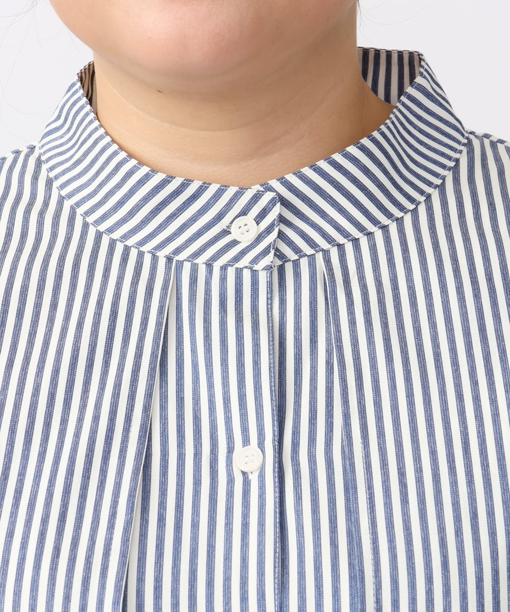 OLEAA28119 eur3(エウルキューブ) 【大きいサイズ/soso×eur3】ケープ風ストライプシャツ ネイビー(57)
