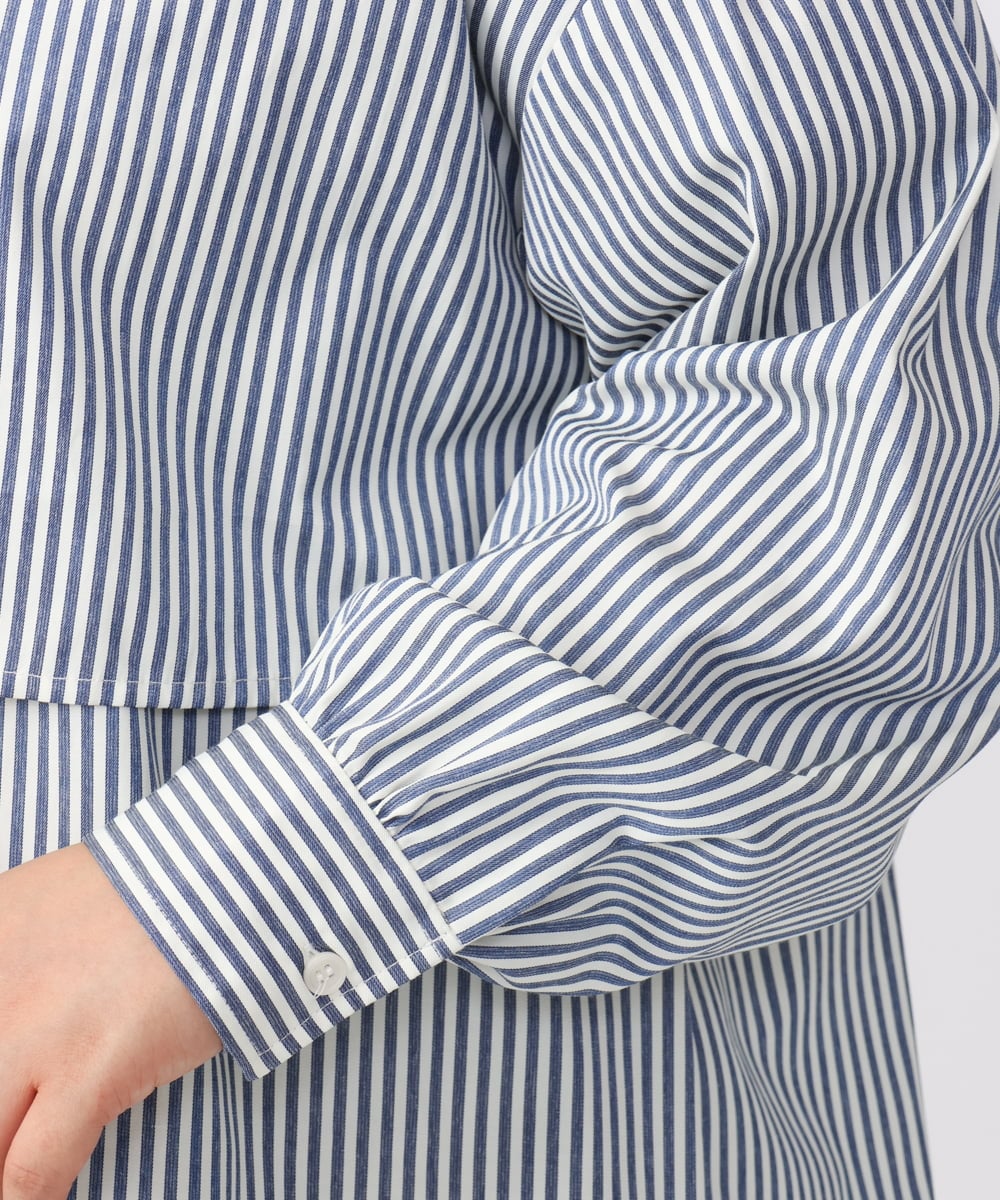 OLEAA28119 eur3(エウルキューブ) 【大きいサイズ/soso×eur3】ケープ風ストライプシャツ ネイビー(57)