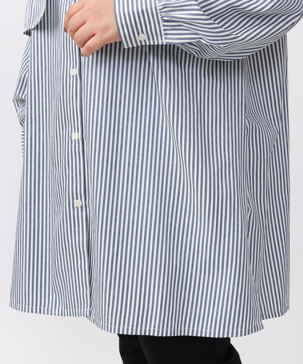 OLEAA28119 eur3(エウルキューブ) 【大きいサイズ/soso×eur3】ケープ風ストライプシャツ ネイビー(57)
