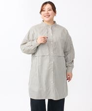 OLEAA28119 eur3(エウルキューブ) 【大きいサイズ/soso×eur3】ケープ風ストライプシャツ グレー(92)