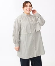 OLEAA28119 eur3(エウルキューブ) 【大きいサイズ/soso×eur3】ケープ風ストライプシャツ グレー(92)