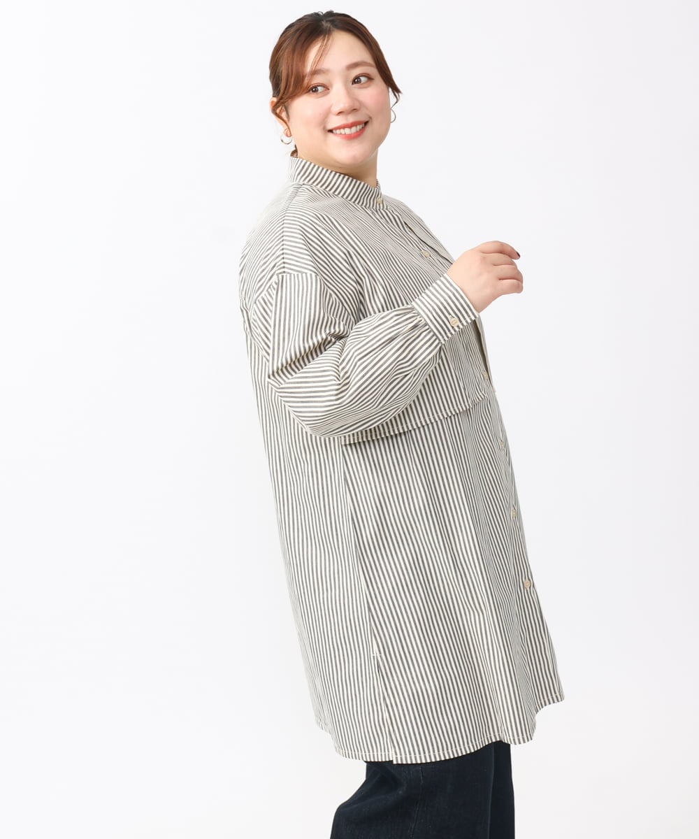 OLEAA28119 eur3(エウルキューブ) 【大きいサイズ/soso×eur3】ケープ風ストライプシャツ グレー(92)