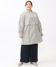 OLEAA28119 eur3(エウルキューブ) 【大きいサイズ/soso×eur3】ケープ風ストライプシャツ グレー(92)