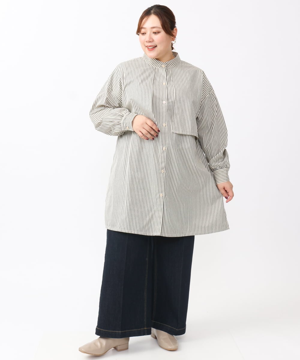 OLEAA28119 eur3(エウルキューブ) 【大きいサイズ/soso×eur3】ケープ風ストライプシャツ グレー(92)