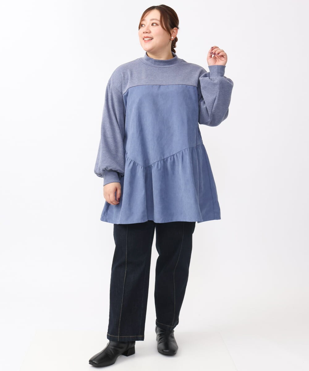 OLEAA29119 eur3(エウルキューブ) 【大きいサイズ/soso×eur3】イレヘムギャザーチュニック ブルー(55)